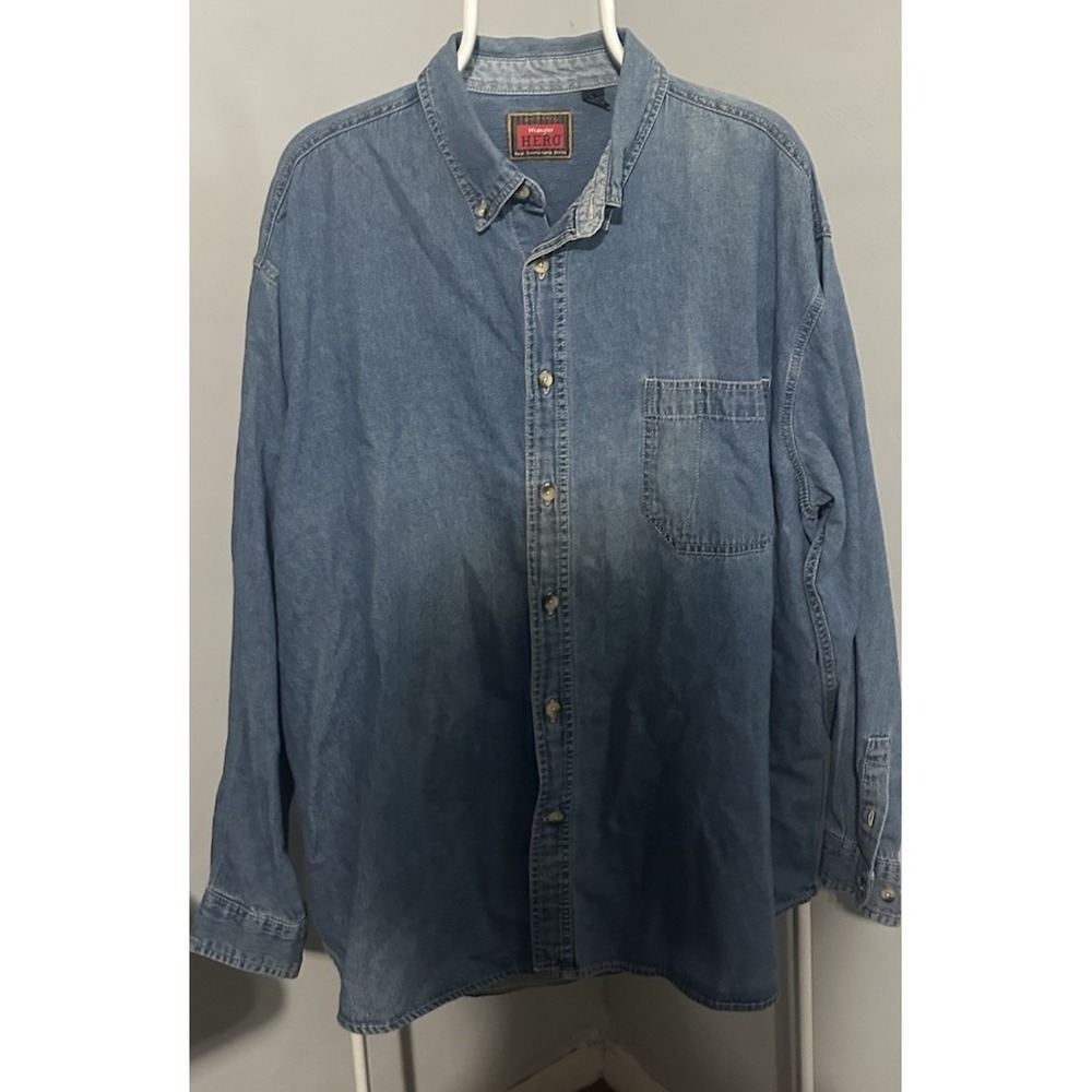 Vintage Men's  Wrangler Hero Denim Shirt Button Up Size 2XLg